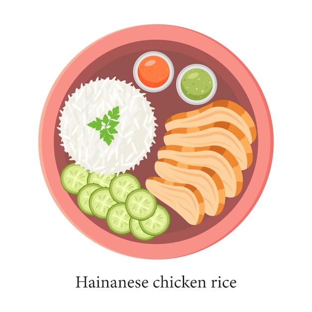 Hainanese style chicken rice with sauce Vector illustration