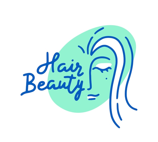 Hair Beauty Salon Logo met vrouwelijk gezicht en groen ovaal, geïsoleerd label voor Barbershop, Women Parlor, Haircut Service