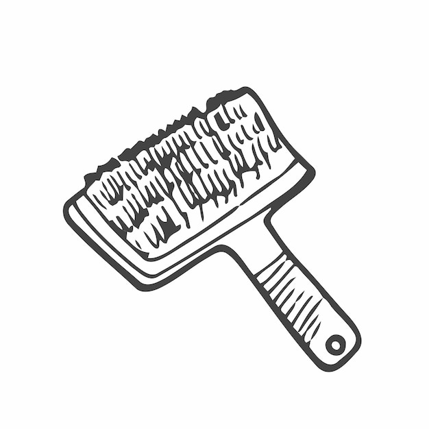 Hair brush for dog and cat isolated icon on white background Brush for animal fur in doodle style