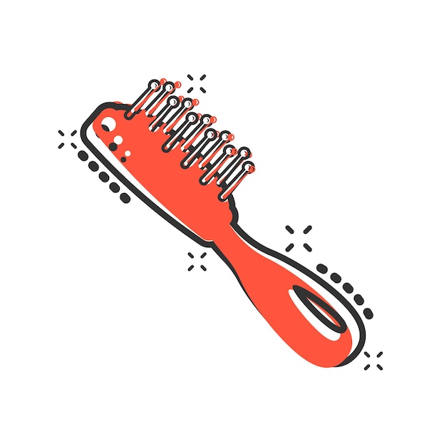 Icona della spazzola per capelli in stile fumetto pittogramma dell'illustrazione del fumetto vettoriale dell'accessorio pettine effetto splash del concetto aziendale della spazzola per capelli