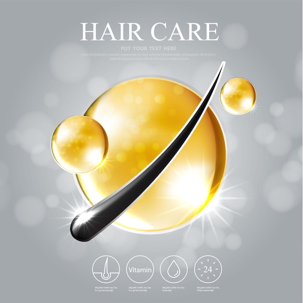 Vector hair care products, prevent split ends serum shampoo, cosmetics concept, vector illustration.