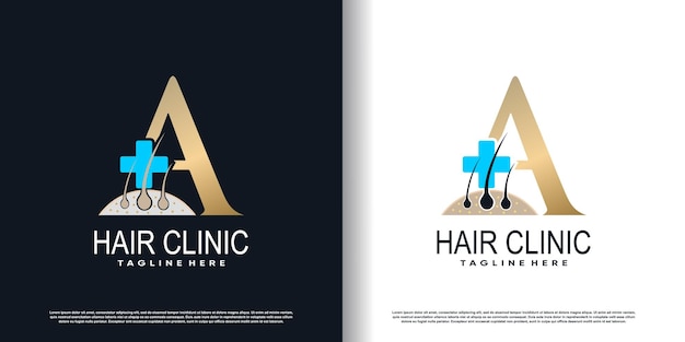 Hair clinic logo icon with initial A and creative concept premium vector