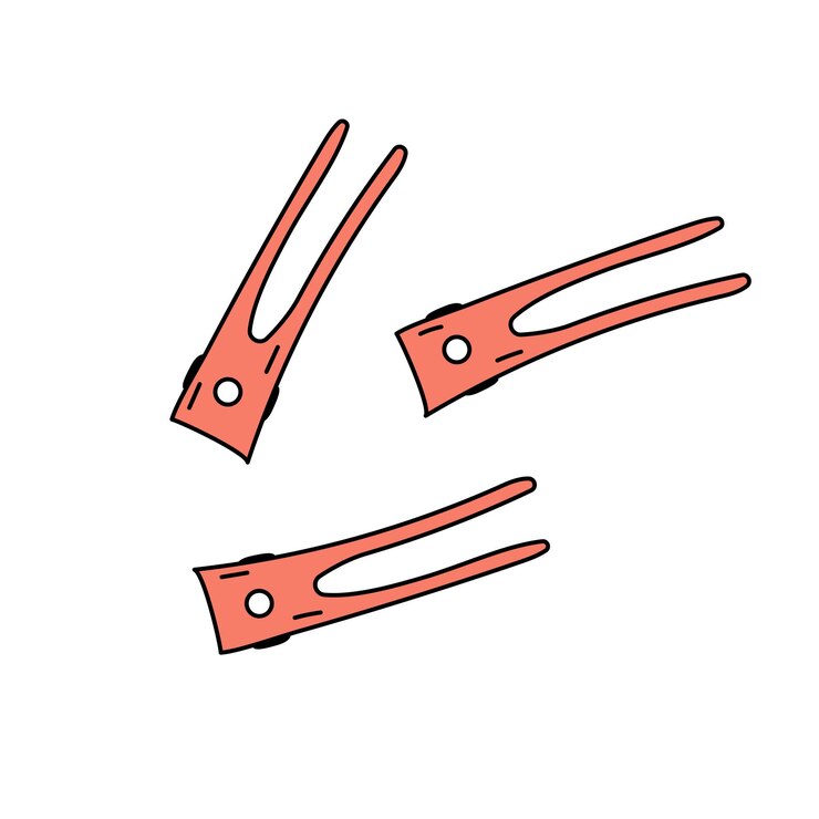 Vector hair clips in doodle style vector illustration in coral color curly hair care concept