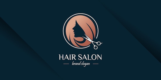 Vettore design del logo taglio di capelli per la moda con un concetto creativo