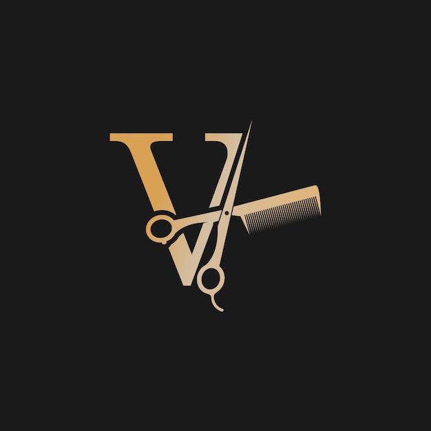 Vettore vettore di progettazione del logo del taglio dei capelli per le aziende con colore a gradiente dorato e concetto di lettere
