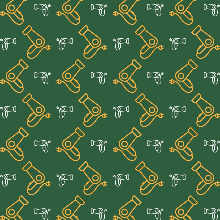 Vector hair dryer cute colorful repeating pattern vector illustration background