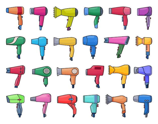 Hair dryer isolated color set iconvector illustration salon hairdryer on white background vector color set icon hair dryer