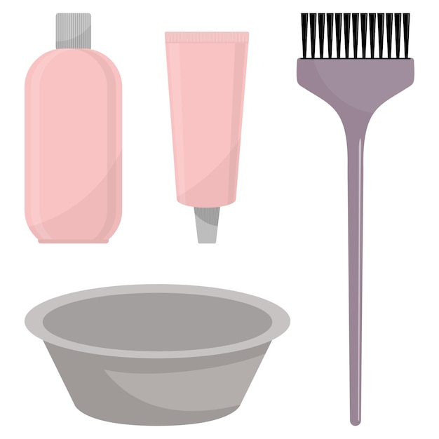 Hair dye oxidizer hair dye brush and mixing bowl Hair coloring set vector