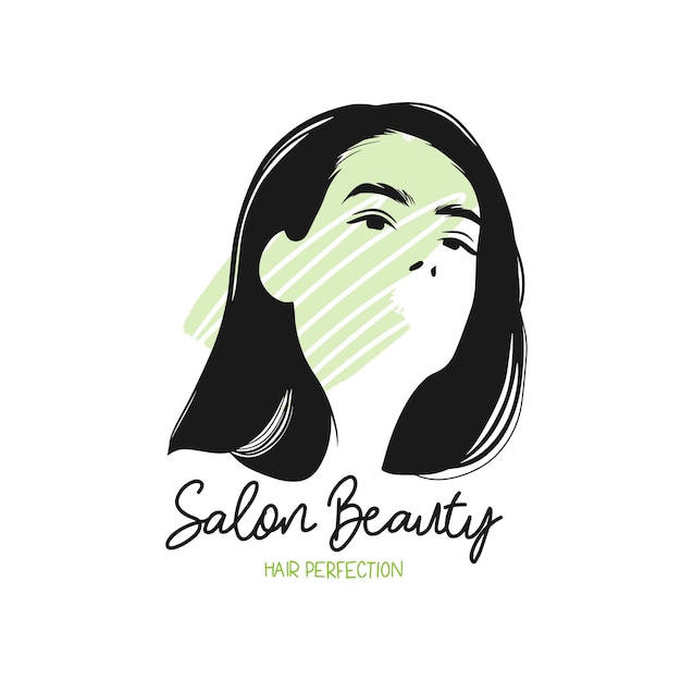 Hair Perfect beauty salon logo with a contour of a girl with long hair on a watercolor stain