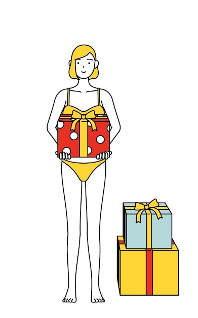 Hair removal and Esthetics Salon image A woman in underwear holding a box of gifts