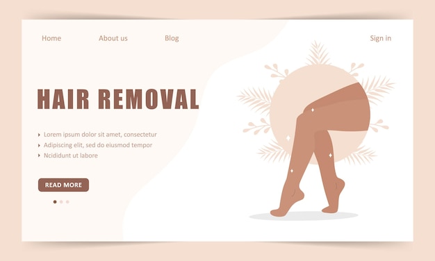 Hair removal. landing page template. laser and wax epilation. morning routine.