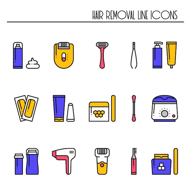 Hair removal methods icons.