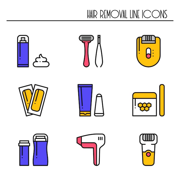 Hair removal methods icons.