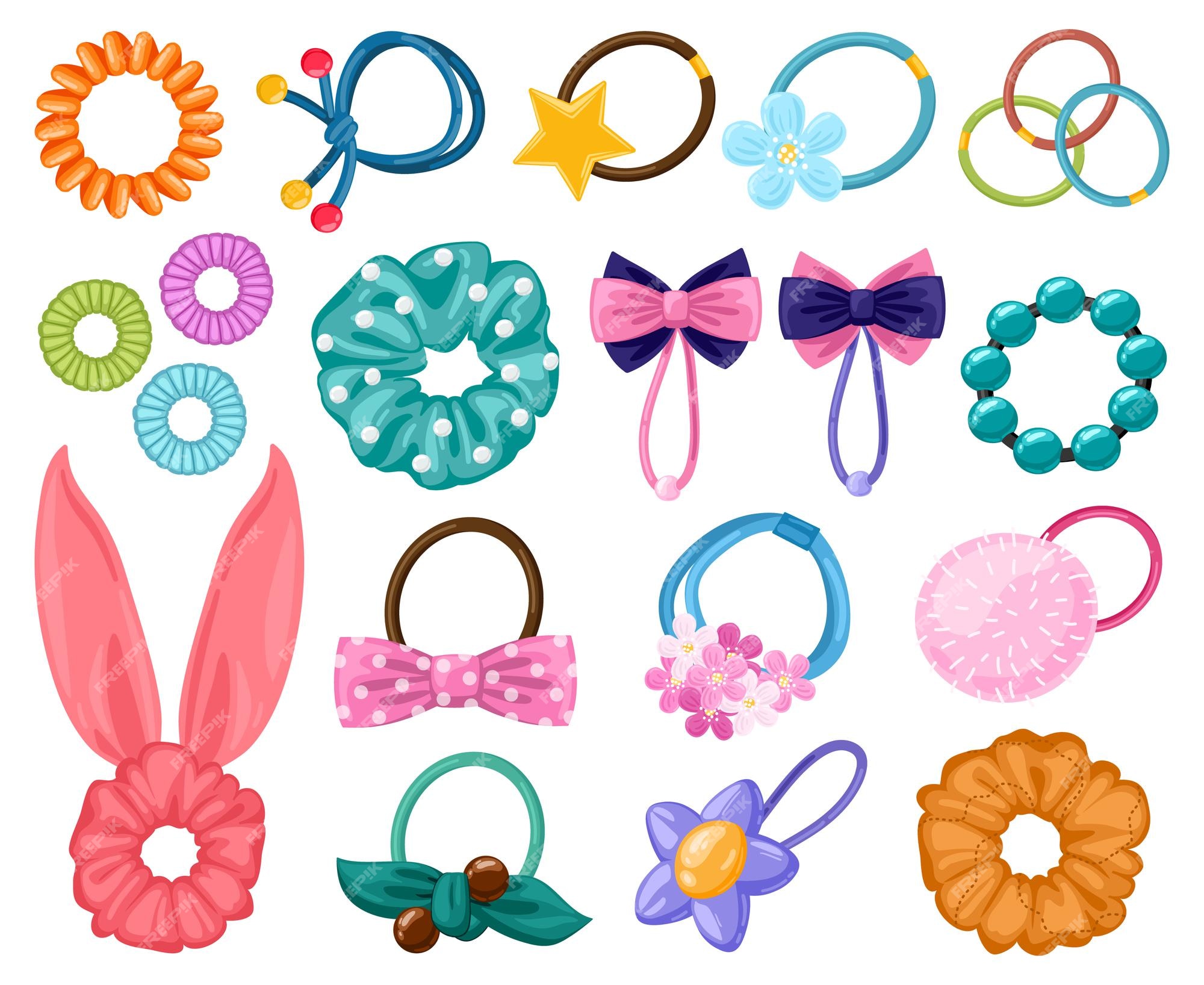 Premium Vector | Hair rubber bands. cartoon scrunchies, girlish beauty  fashion hair accessories, elastic ponytails bands