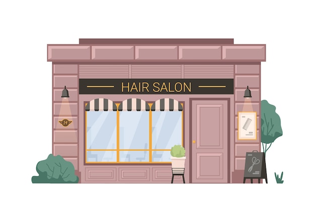 Hair salon barber beauty shop isolated flat cartoon building vector hairdresser small business