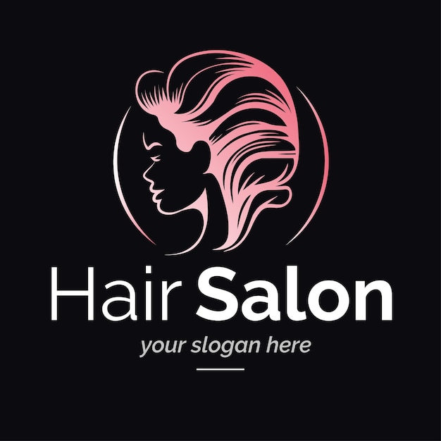 Hair salon vector logo pink color style isolated