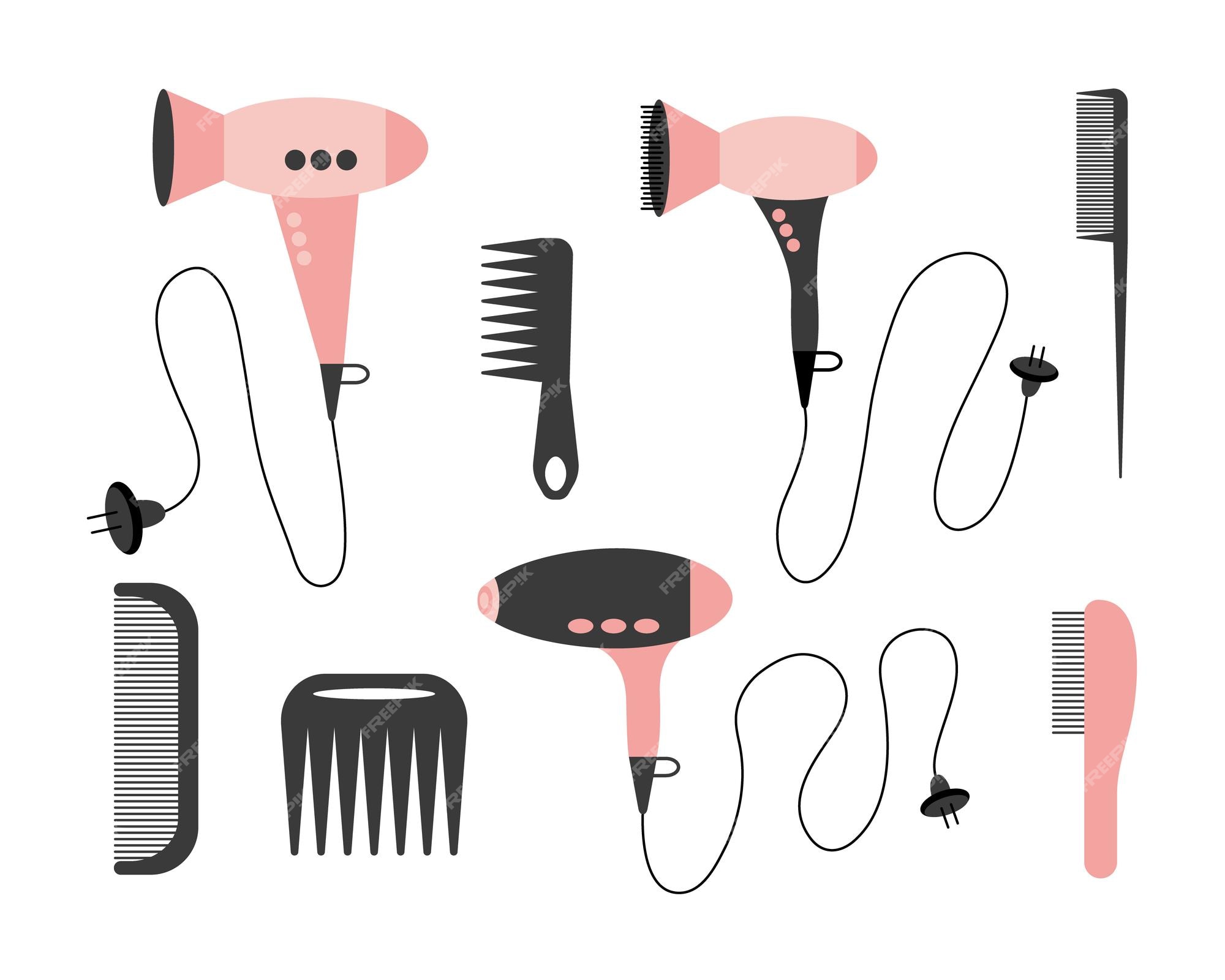 Premium Vector | Hair salon vector tools set hair dryer and comb kinds flat  illustration set