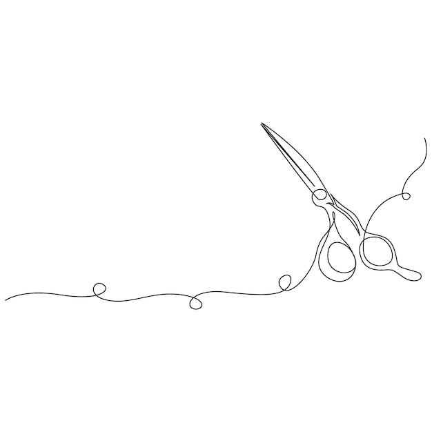 Vector hair scissors of one continuous line drawing minimalistic web banner