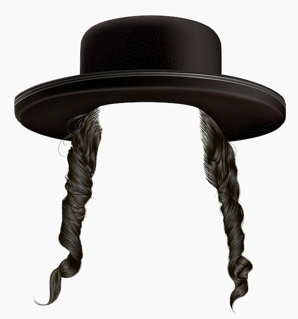 Hair sidelocks wig jew hassid in hat .