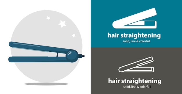 Hair straightening isolated vector flat icon beauty line solid design element