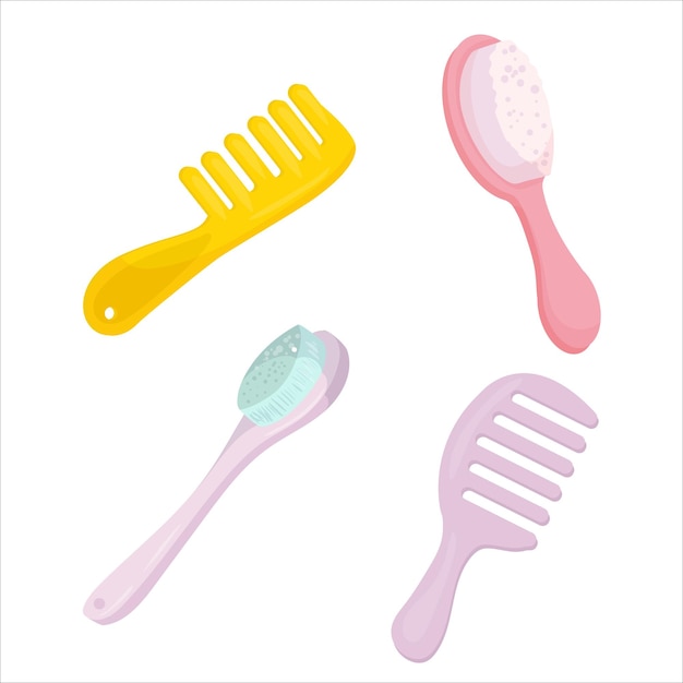 Vector hairbrush set comb hair care vector graphics on a white background