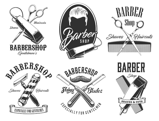 Haircut head mustaches scissors barbershop signs