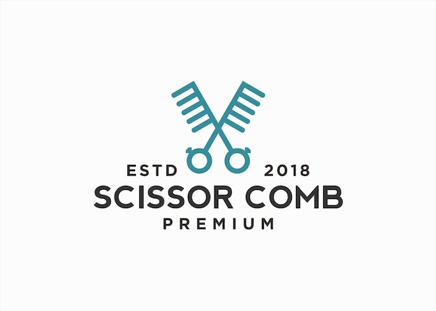 haircut salon logo with comb and scissors vector silhouette illustration template