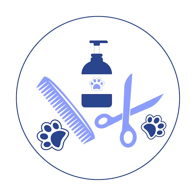 Hairdresser for dogs and cats symbol DOG GROOMING Symbol of hairdresser for animals