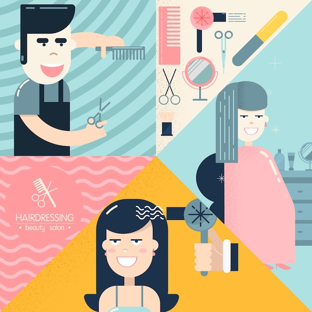 Vector hairdresser salon with different hairdressing accessories