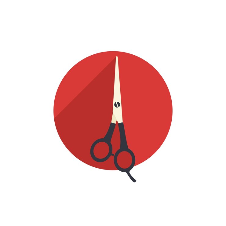 Vector hairdresser scissors flat style vector icon with long shadow on white background