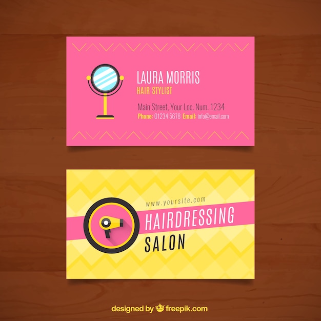 Vector hairdressing cards with mirror and hairdryer