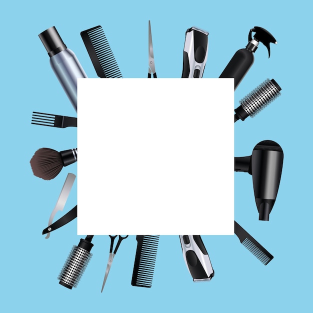 Vector hairdressing tools equipment icons in blue background  illustration