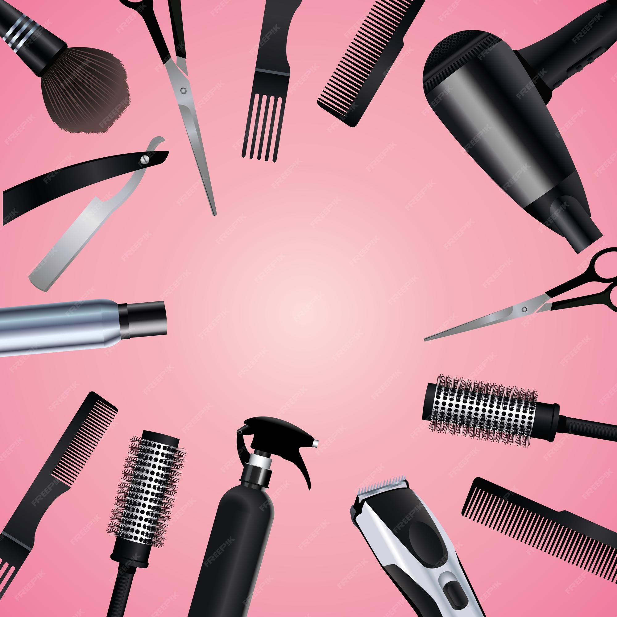 Premium Vector | Hairdressing tools equipment icons in pink background illustration Premium Vector | Hairdressing tools equipment icons in pink background illustration