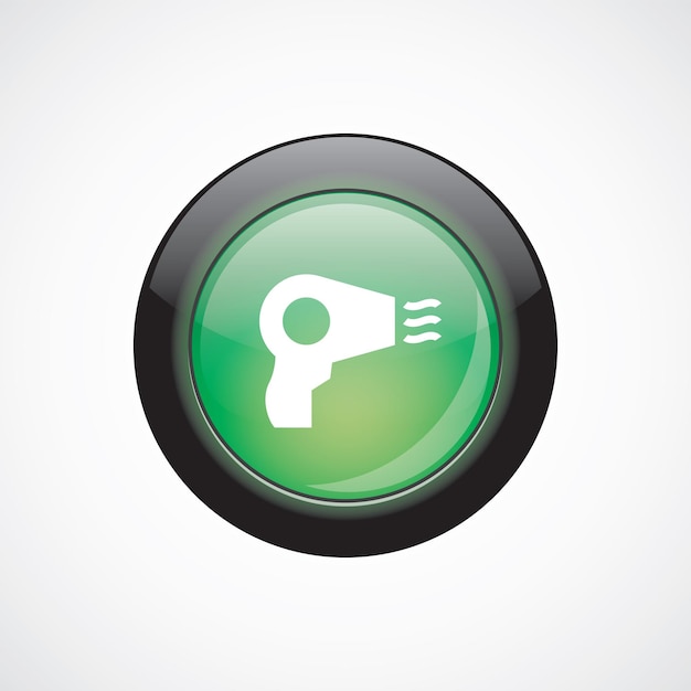 Hairdryer glass sign icon green shiny button. ui website button