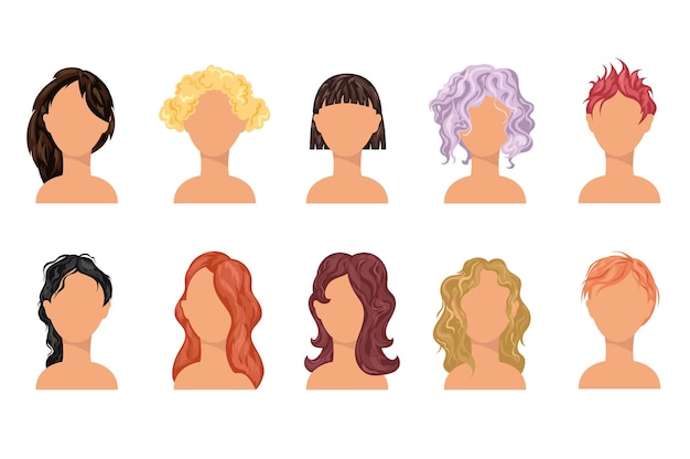 Hairstyle women set icons concept in the flat cartoon design image of different womens hairstyles