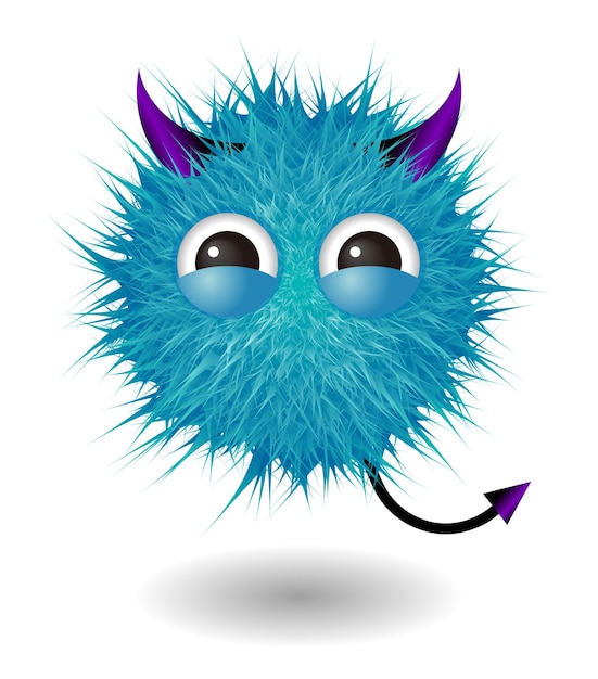 Vector hairy monster with blue fluffy hair