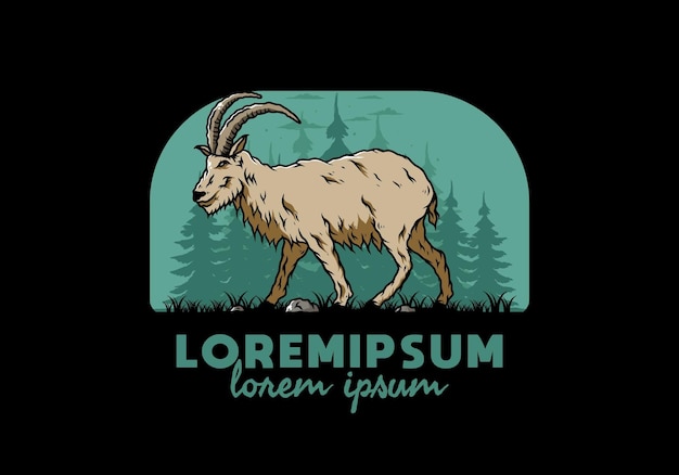 Vector hairy mountain goat with long horns