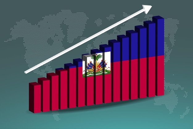 Grafico a barre 3d di haiti vettore freccia ascendente verso l'alto sul concetto di statistiche paese dati