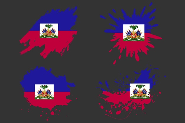 Векторный набор кистей флага Гаити, логотип страны, актив, краска, гранж, иллюстрация, концепция