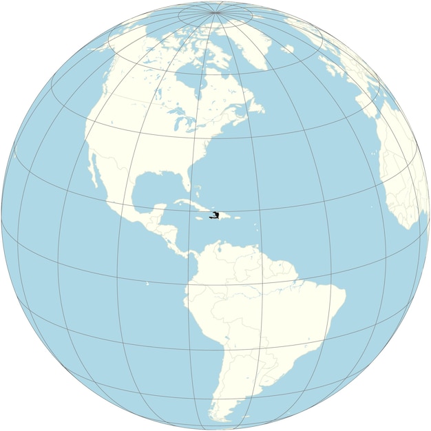 Гаити, представленная в центре орфографической проекции карты мира, имеет богатую историю и с