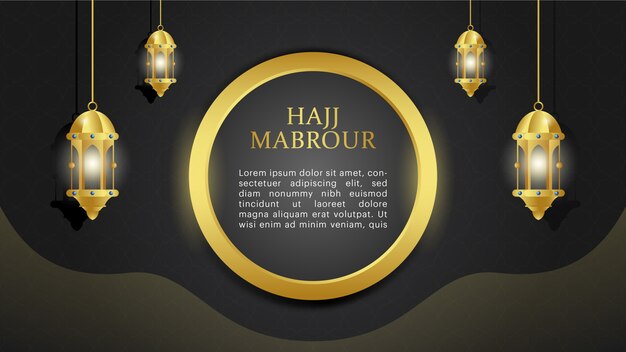 Hajj Mabrour Black and Gold Luxury Background With Lantern