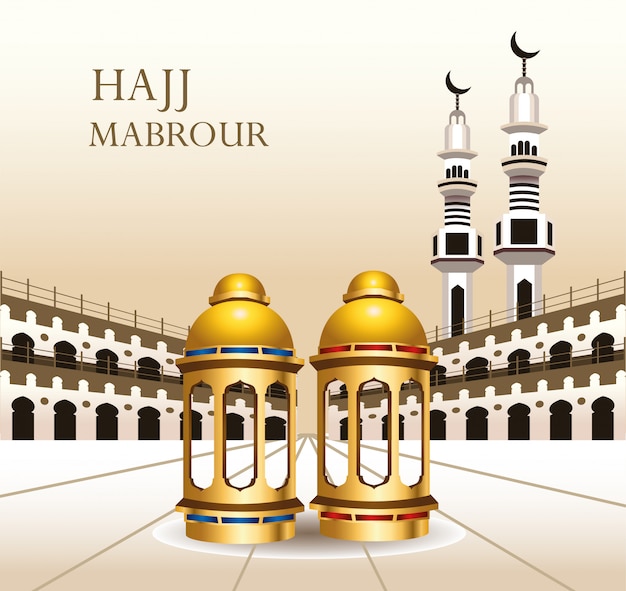 Celebrazione di hajj mabrour con lanterne dorate