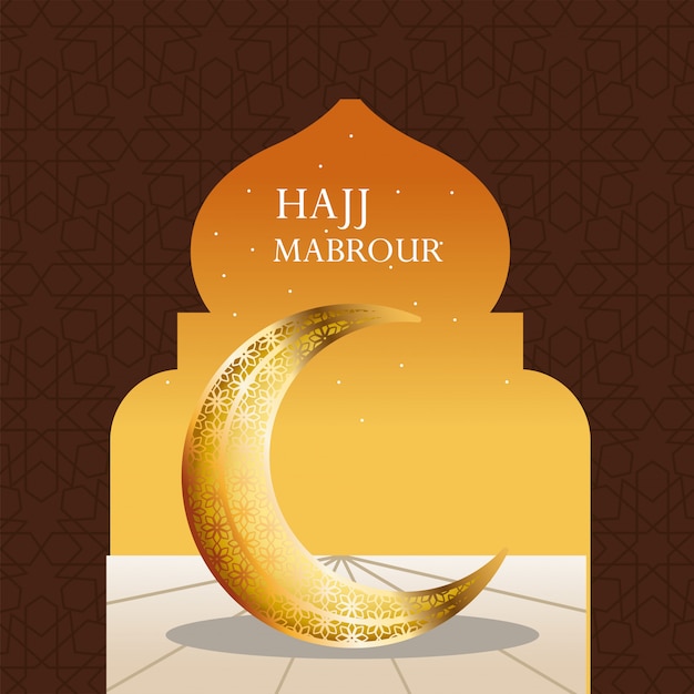 Hajj mabrour celebration with golden moon crescent