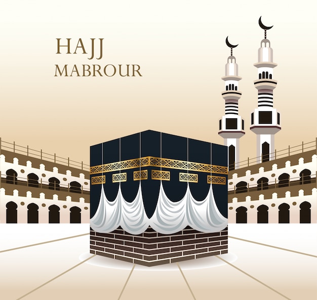 Vector hajj mabrour celebration with sacred kaaba