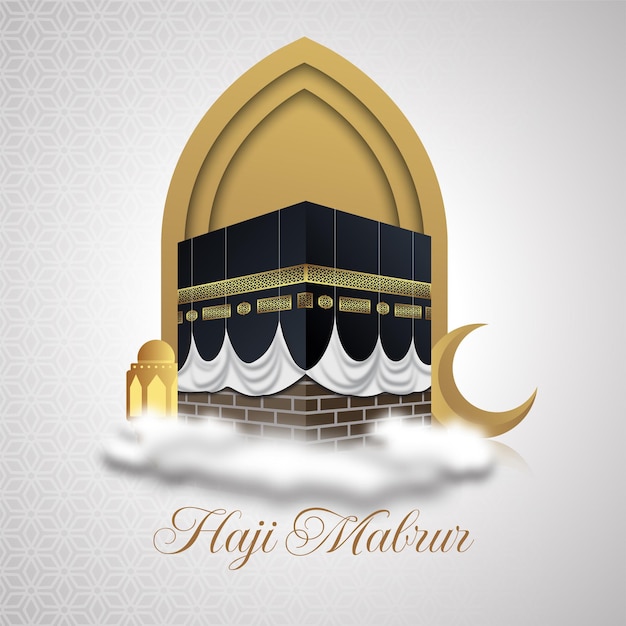 Vettore hajj mabrour eid al adha e la santa mecca saluto illustrazione islamica background design