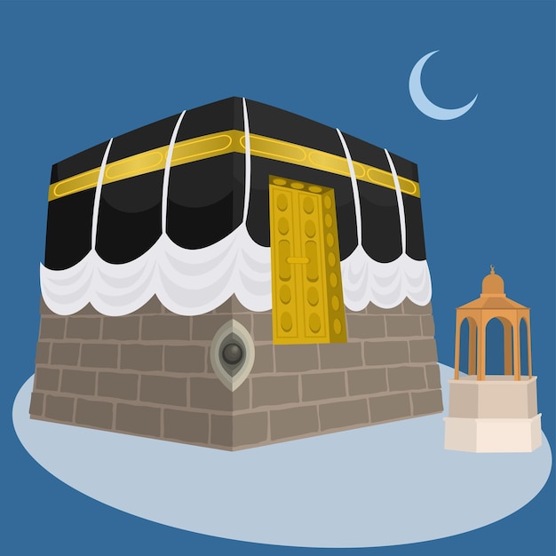 Vector hajj mabrour with kaaba lantern