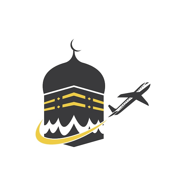 Hajj and umrah agency with plane vector icon illlustration design temlate