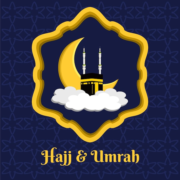 Hajj and Umrah banner template with kaaba and moon illustration