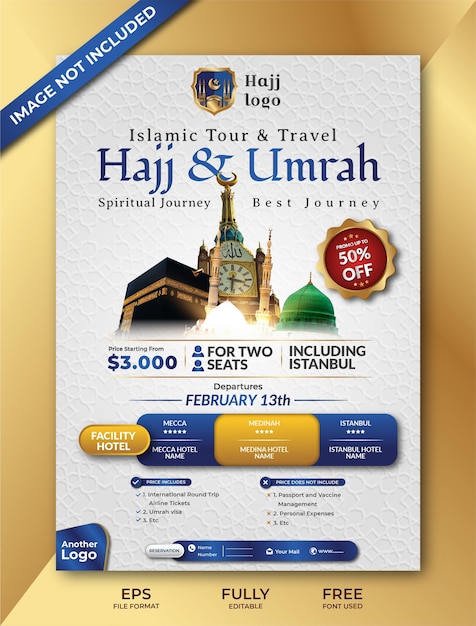 Vector hajj and umrah flyer brochure with an elegant minimalist concept