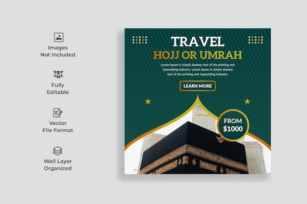 Hajj Umrah reizen luxe social media postontwerp of luxe islamitische Umrah en Hajj social media post